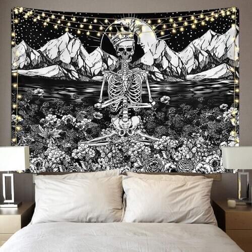 Witchcraft Skull Mountain Tapestry Wall Hanging Black Psychedelic Mandala Tapestries Wall Carpet Cloth Blanket Home Decor