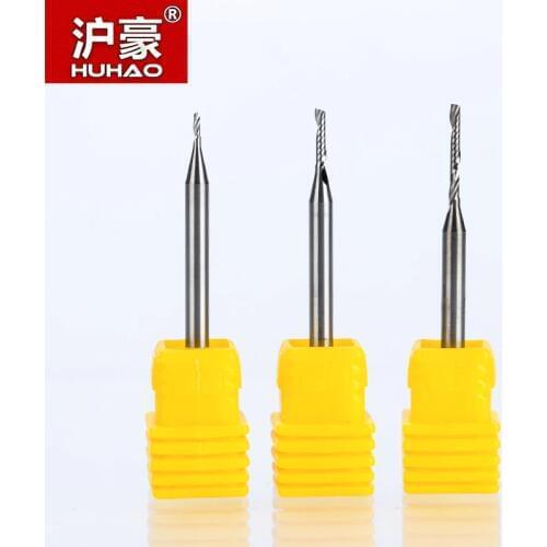 HUHAO 1PC 3.175mm Single Flute Spiral Router Bits CNC End Mill For MDF Tungsten Carbide Milling Cutter Tugstern Steel CNC Tools