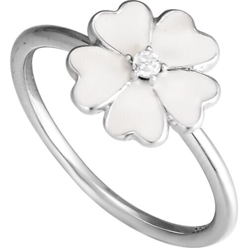 Primrose Rings 100% 925 Sterling Silver Jewelry with White Enamel & Clear CZ Free Shipping