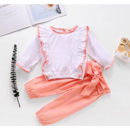 Baby Girls Clothes Set Newborn Infant Clothes Fashion 2PCS Lace White Top+Orange Bow Pants Suit Bebes Sets Vetement 0-3Y 2020