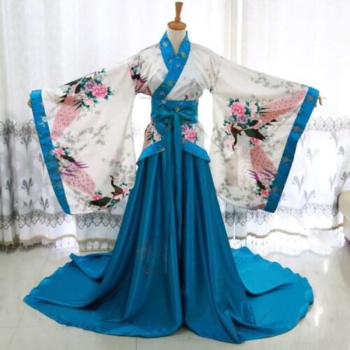 Print Imitate Silk Long Tailed Costume Hanfu for Mum and Daughter Stage Performance Hanfu Classical Dance for Childrens Day