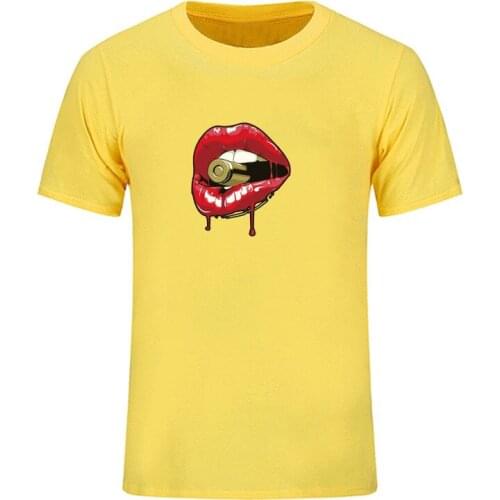 Mens short sleeve printed lip red summer short sleeve cotton casual T-shirt