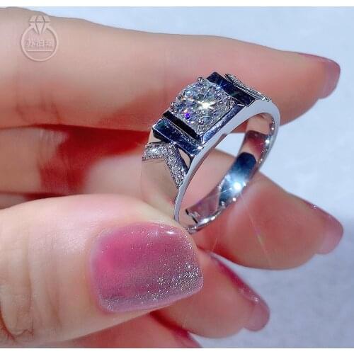 On Sale 1CT moissanite ring for Men Not adjustable simple classic 925 silver platinum plated Diamond ring jewelry wholesale