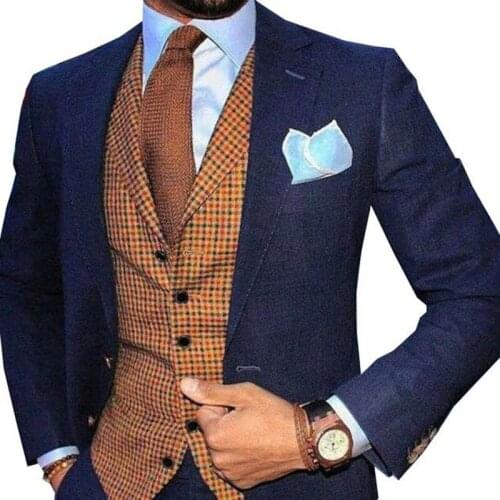 Mens plaid wool vest lapel formal vest steampunk vest slim fit jacket suitable for wedding groom