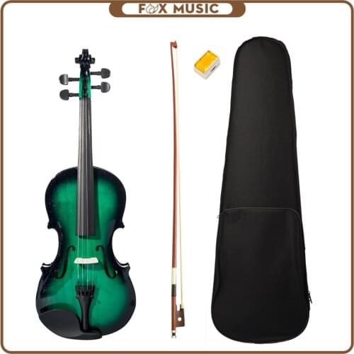 Acoustic Violin Set 1/8 1/4 1/2 3/4 4/4 Fiddle Green Black Gradient Solidwood W/ Brazilwood Bow+Canvas Case+Rosin