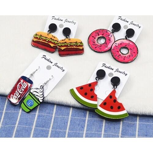 Creative Geometry DIY Cartoon Fashion Earrings Korean Harajuku Acrylic Food Eardrop Exaggerated Temperamental Cute Earrings