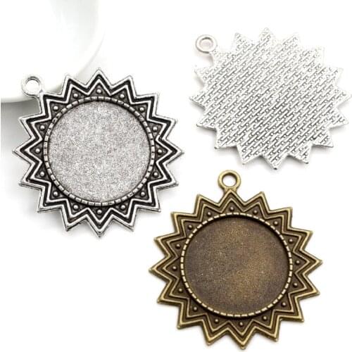 New Fashion 5pcs 25mm Inner Size Antique Silver Plated Bronze Antique Gold Color Flower Cabochon Base Setting Charms Pendant
