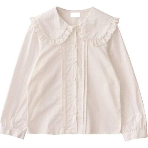 2021 new retro lace side white shirt doll collar bottoming shirt