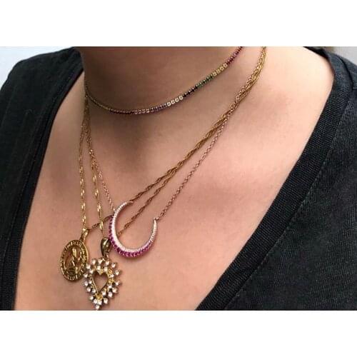 2021 New Arrived Fashion Simple Purple CZ Moon Charm Pendant Necklace For Women Girl Sexy Choker Chain Wedding Gift Fine Jewelry
