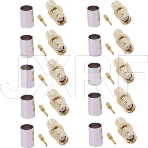 JX 10pcs RP-SMA crimp male Jack staight connector for RG5 RG6 5D-FB 50-5 LMR300/KSR300 Coaxial RF cable fast ship