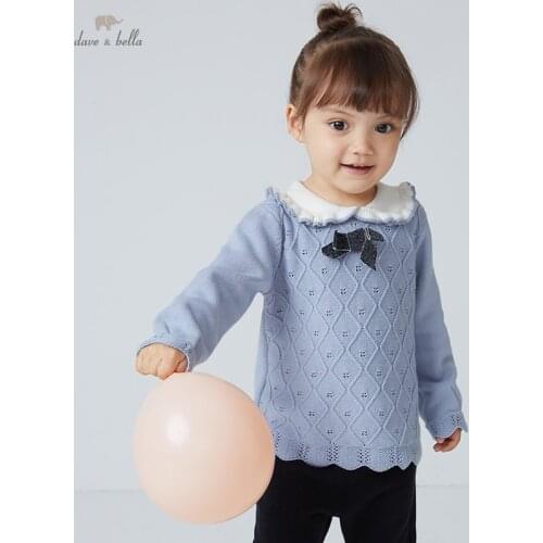 DB20052 dave bella autumn cute baby girls Christmas bow plaid knitted sweater kids girl fashion toddler boutique tops