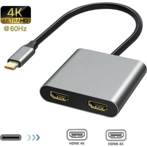 2 in1 Type C to Dual HDMI-compatible Adapter 4K Cable Cord 60HZ HD Converter for Macbook