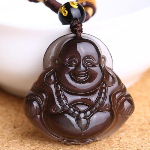 Natural Colorized Obsidian Pendant Maitreya Laughing Buddha Pendant Necklace Jewelry Free Ropeift for Men Women