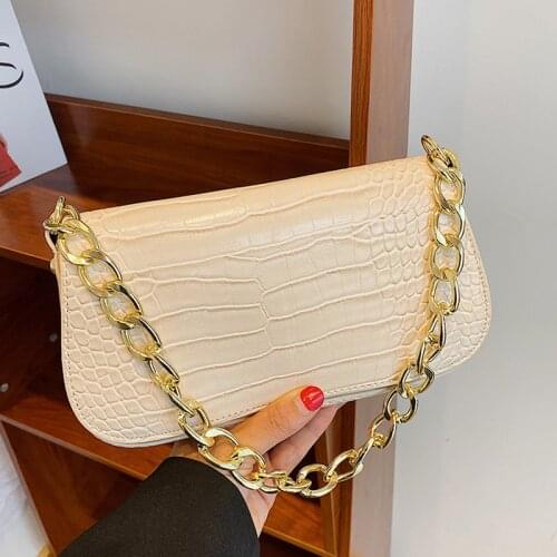 Daily Clutch Bag Ladies Chains Underarm Baguette Shoulder Bag Women Crocodile Pattern Pu Leather Pouch Totes Purses and Handbags