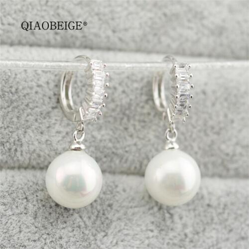 QIAOBEIGE No pearl Accessory, unique ladies hoop earrings, Nice latest earrings cz stone women Factory Direct 925 silver jewelry