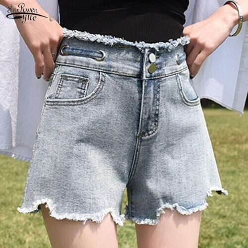 2021 Summer Korean Hot Short Jeans Denim Shorts Women Casual High-Waisted Loose Wide-Leg Women Shorts Shorts Femme 9516
