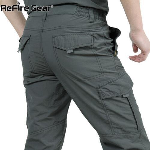 Refire Gear Quick Dry Cargo Pants Men Summer Multi Pockets Army Tactical Long Trousers Male Casual Thin Waterproof Military Pant