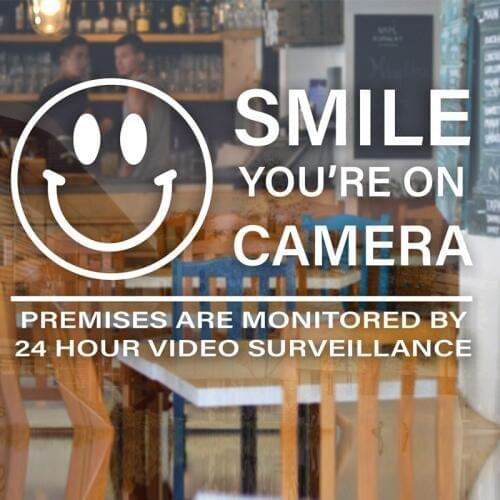 Smile You're On Camera Video Surveillance Sticker Sign Store Business Shop Restaurant Cafe Vinyl Decals Z351