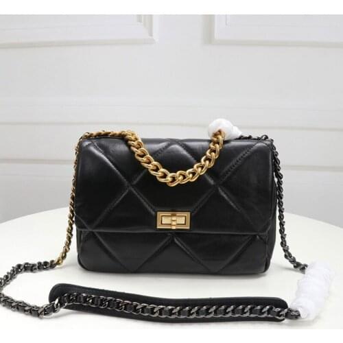 New High Quality Foreign Style Bag Female Light Luxury Fashion Rhombus Chain Cross-body Bag Leather One-shoulder Leisure Handbag