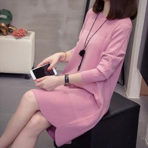 Plus Size Sweater Dress Women Autumn Winter Korean Loose Solid Ladies Pullover Knitted Long Sweaters Oversize Knitwear Jumper