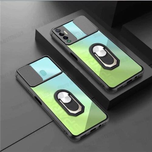 Shockproof Acrylic HD Transparent Case For TECNO Spark 7 Pro 6 Go POVA 6 Air Vision 2 Magnetic Stand Slide Lens Protective Cover