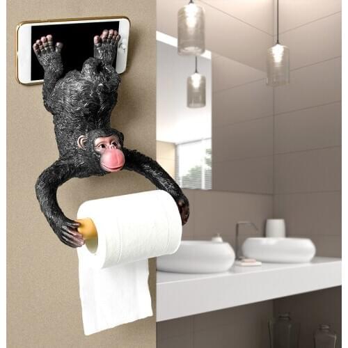 Fun black little monkey wall paper towel holder Unique cartoon bathroom rolls paper storage rack