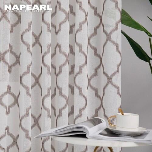 NAPEARL 1PC Modern Geometric Faux Linen Curtain Semi-Sheer Jacquard Kitchen Short Bedroom Living Room Window Treatments