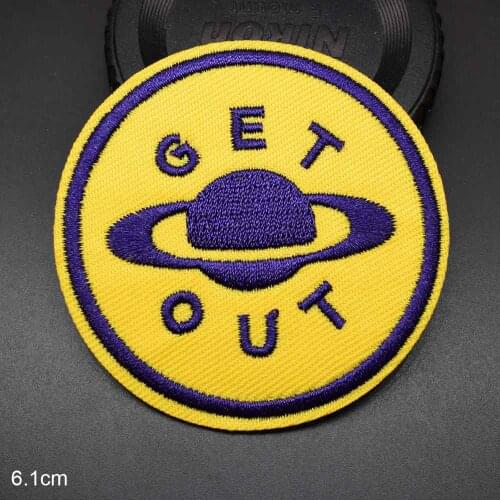 Yellow Get Out Planet Iron On Full Embroidered Clothes Patches For Clothing Stickers Garment Wholesale