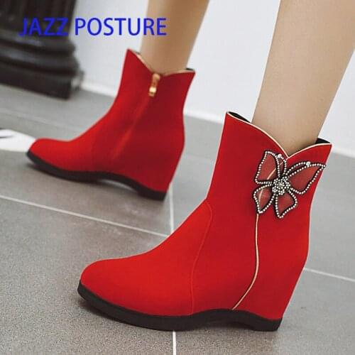 Heighten Boots 2020 newest Female Fashion Ankle Boots Black platform bow-knot for Woman Comfortable Walking shoes Footwear Z639