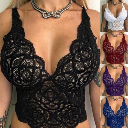Women Fashion Lace Floral Bralette Top Summer V-Neck Tank Tops Crop Top Bra Spaghetti Strap Ladies Camisole Plus Size XS-3XL