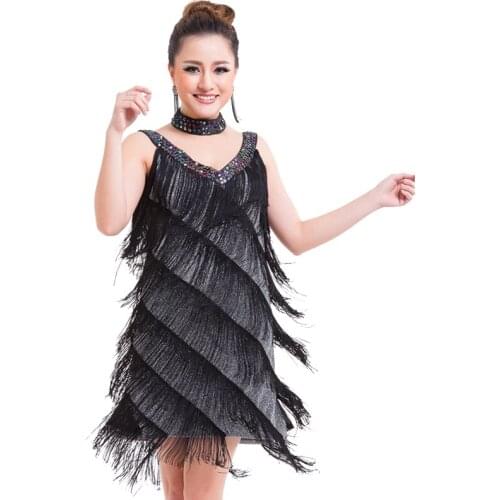 Gatsby Flapper Dress Sexy Women Beaded Sequined V Neck Fancy Fringe Dress Salsa Rumba Samba Jazz party Dress