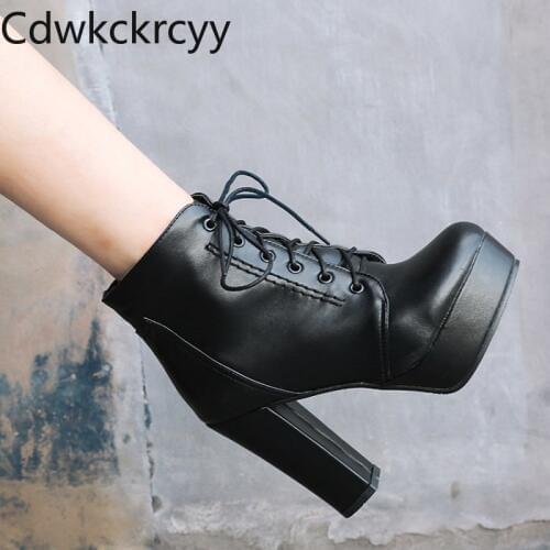 Winter The New British style fashion Round head Thick heel 11CM Martin boots black Handsome Keep warm High heel Women boots