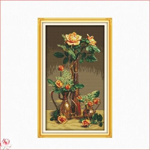 Gold Roses Cross Stitch Kit 14ct 11ct Printed Fabric Embroidery Kit DIY Flowers Handmade Needlework Home Decoration Love Gift