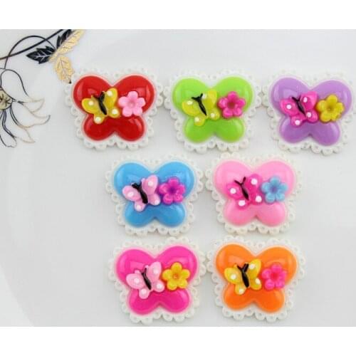 100pcs big Resin butterfly flower cabochon for Pendant Charm Mixed colors flatback Scrapbooking , hair clips 2 tones