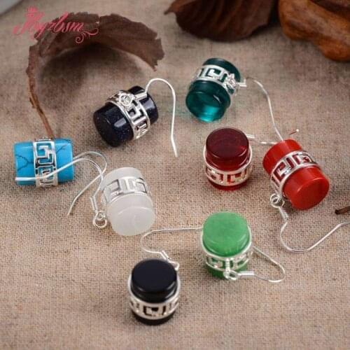 12x14mm Column Beads Gem Stone White Tibetan Silver For Lady Party Dangle Hook Trendy Earring 1 Pair,Wholesale Free Shipping
