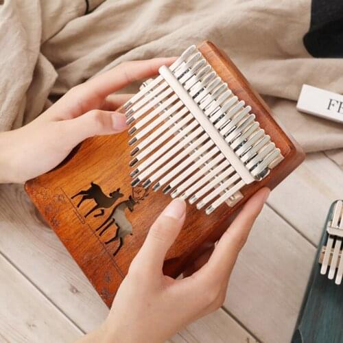 17 Key Kalimba Portable Thumb Finger Piano Mahogany Musical Instruments Mbira for Child Beginner Kalimba with Hammer Sticker Kit
