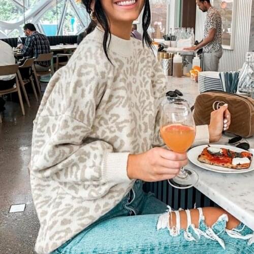 2021 Autumn Knitwear Leopard Sweater Women Plus Size Batwing Sleeve Oversize Pullovers Loose Thick Warm Winter Knitting Sweaters
