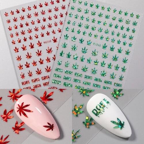 3D Laser Nail Stickers Maple leaf Green Red Nail Decoration DIY Nail Art Ins Hot Leaf Nail Beauty For Women