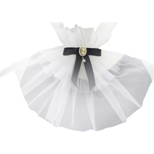 40GC Victorian Ruffled Mesh Jabot Diamond Bowknot Pirate Colonial Detachable Fake Stand Collar Vintage Shirt Front Necktie