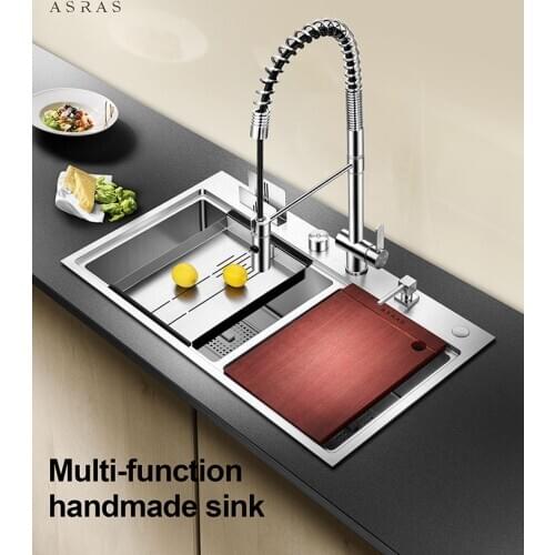 ASRAS 8248T European 4MM Thickened SUS304 Handmade Kitchen Sink Set Stainless Steel Double Sink With Faucet