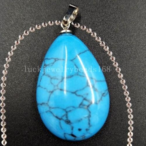 Free Shipping Women Fashion Jewelry Howlite Crystal Water Drop Necklace With Chain 1pcs C5414