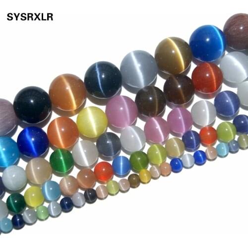 Free Shipping Natural Stone Color mixing Opal Natural Cat Eye Beads Round Beads For Jewelry Making DIY Bracelet 4/6/8/10/12 MM
