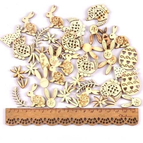 200pcs Easter Wooden Eggs Wood Hanging Pendant Easter Party Decor Supplies Craft DIY Rabbit Hen Ornament Hanging Tag