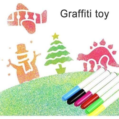 Kids Press Blow Watercolor Brush Soft Watercolor Pens for Beginner Paint DIY Graffiti Painting Tool with 12Pcs Stencils