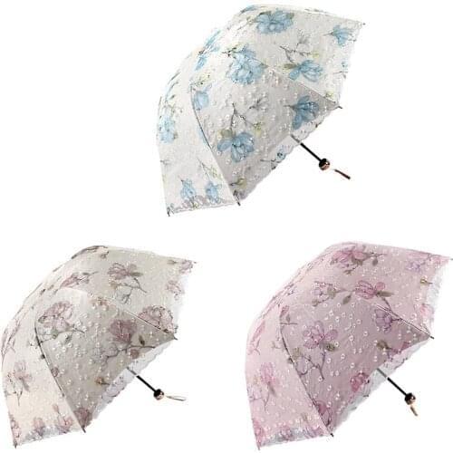 Double-Layer Lace Parasol Umbrella UV Protection Sun Shade Lady Folding Umbrella Princess Sweet Lace for Wedding Gifts