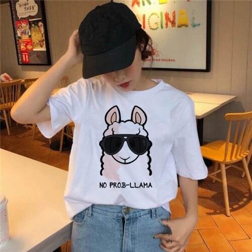 Lovely alpaca Graphic Woman T-shirt Women Summer 2021 Fun Cartoon Print T-shirt Short Sleeve Female Harajuku Tops for Teens