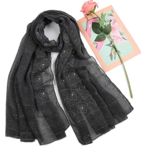 Hot Sell Muslim Women Diamond Glitter Cotton Hijab Scarf Islamic Headscarf Foulard Femme Musulman Long Scarves for Ladies Stoles