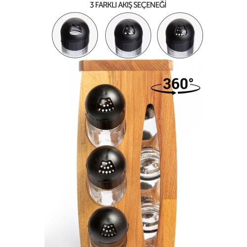 Storage Spice Jars Organizer Rotating Container Set of 7 Glass Storage Jars Tubes With Wooden Stand Spice Sugar Rice Holder Set