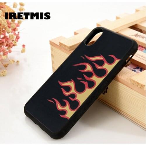 Iretmis 5 5S SE 2020 6 6S Silicone Rubber Phone Case Cover for iPhone 7 8 Plus X Xs 11 12 MINI Pro Max XR Flame Print