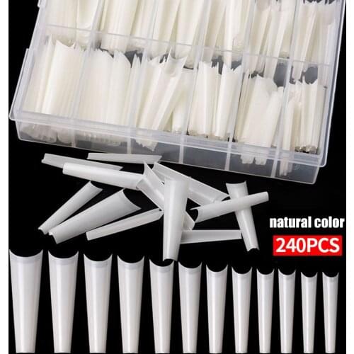 240pcs/Box Full Cover Fake Artificial Nail Extension Nail Art Tools C Curved Straight Nails Manicure Nail Art Decoration Tools